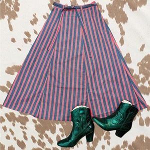 Vintage 70’s Cotton Denim Striped Skirt with Tie Belt